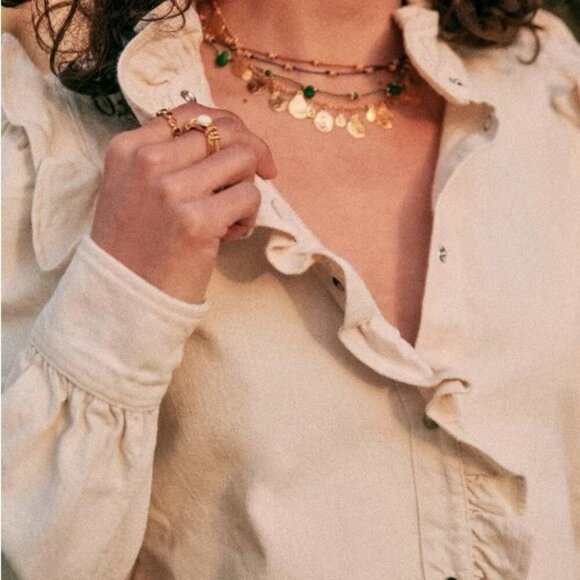 Sezane Eva Shirt Mottled Ecru Size 36 French / US 4 Ruffle Button Top Blouse - Picture 2 of 16